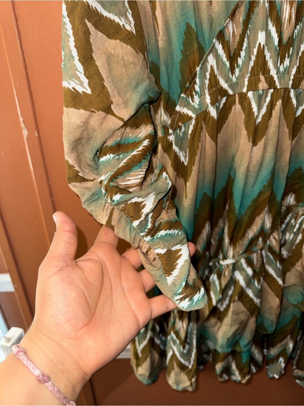 Ariat Chevron Mini Dress in Teal and Tan - Picture 6 of 12